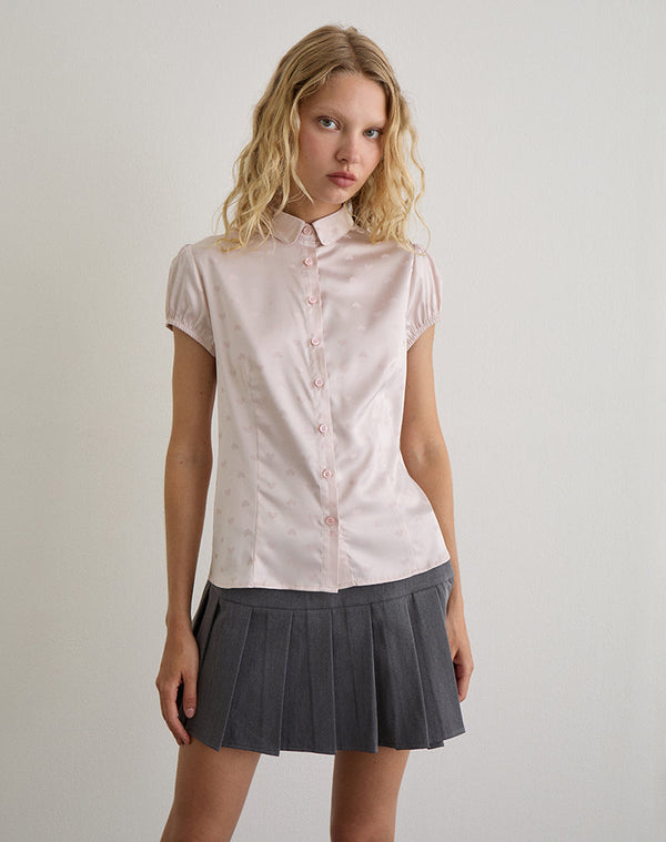 Motel Rocks Meline Blouse In Satin Jacquard Pink