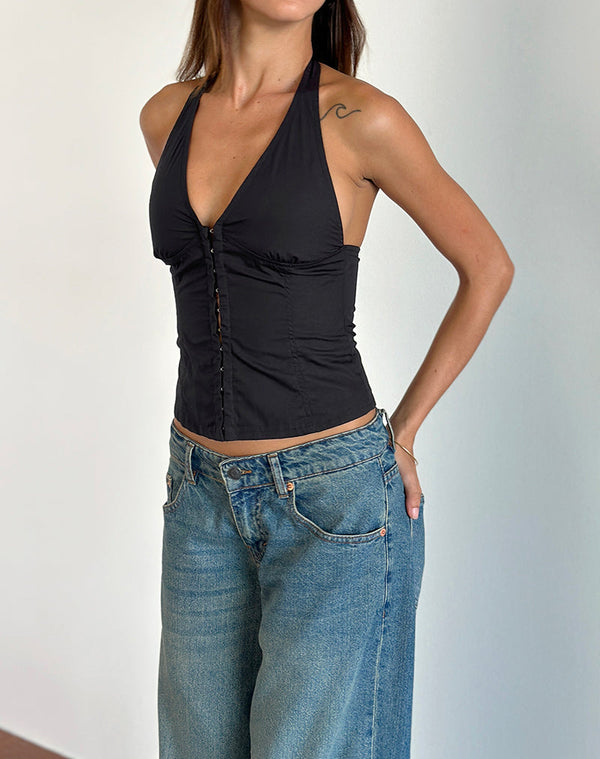 Motel Rocks Miken Halterneck Vest Top In Black
