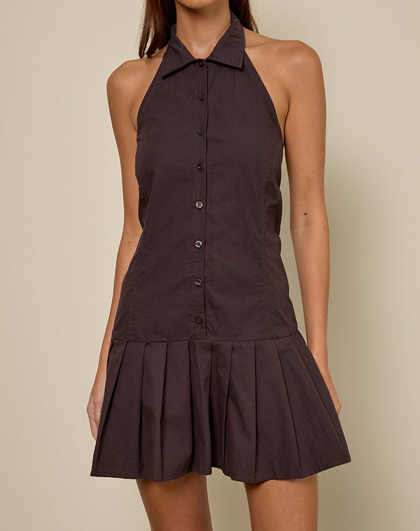 Motel Rocks Mikena Collared Dress In Deep Mahogany