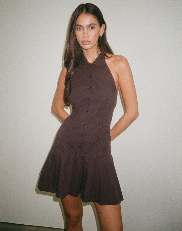 motel rocks Mikena Collared Dress in Deep Mahogany