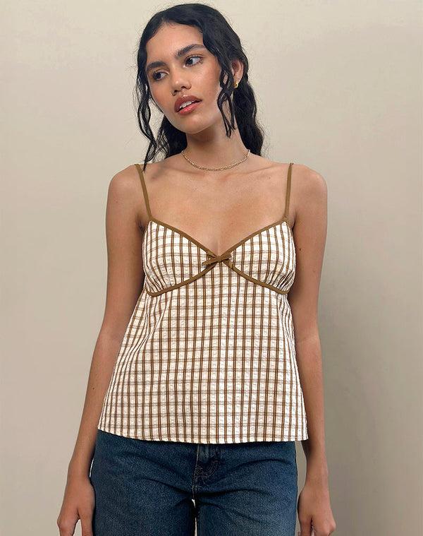 Motel Rocks Milota Cami Top In Brown Check