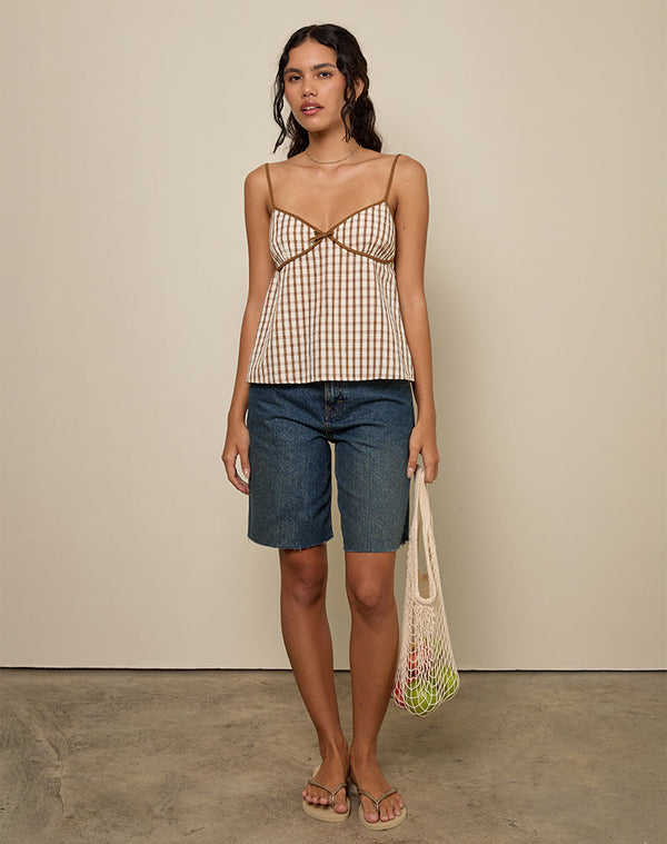 Motel Rocks Milota Cami Top In Brown Check