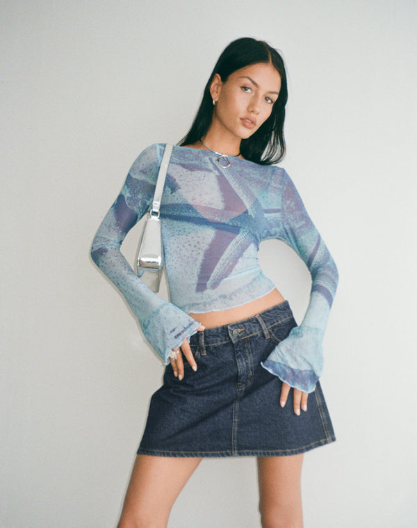 Motel Rocks Mini A-Line Skirt In Denim Indigo
