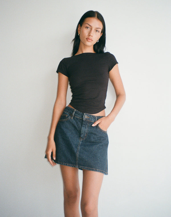 Motel Rocks Mini A-Line Skirt In Denim Indigo