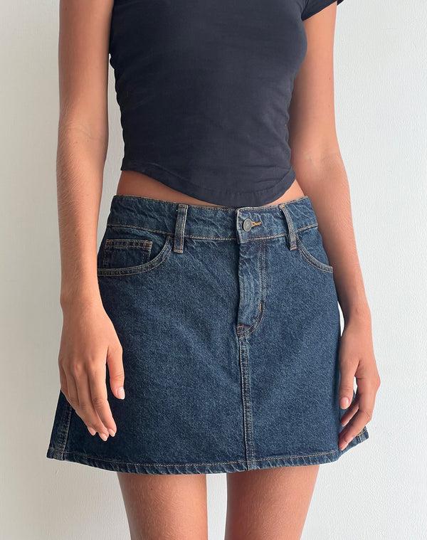 motel rocks Mini A-Line Skirt in Denim Indigo