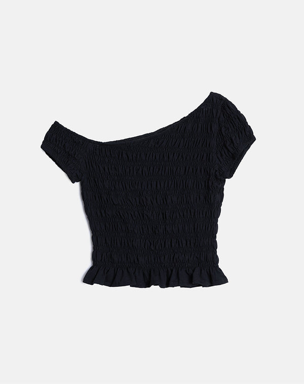 Motel Rocks Mirita Shirred Top In Black