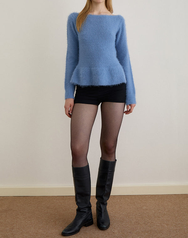 Motel Rocks Mizuki Top In Knit Dusty Blue