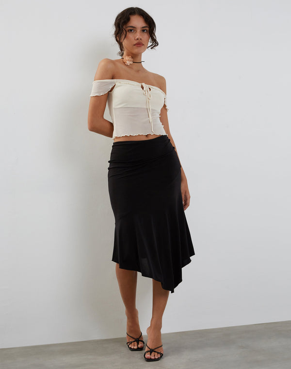 Motel Rocks Nabil Bardot Top In Mesh Cream