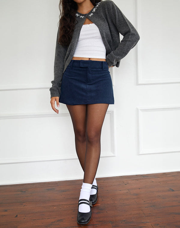 motel rocks Nadya Mini Skirt in Babycord Ink Blue