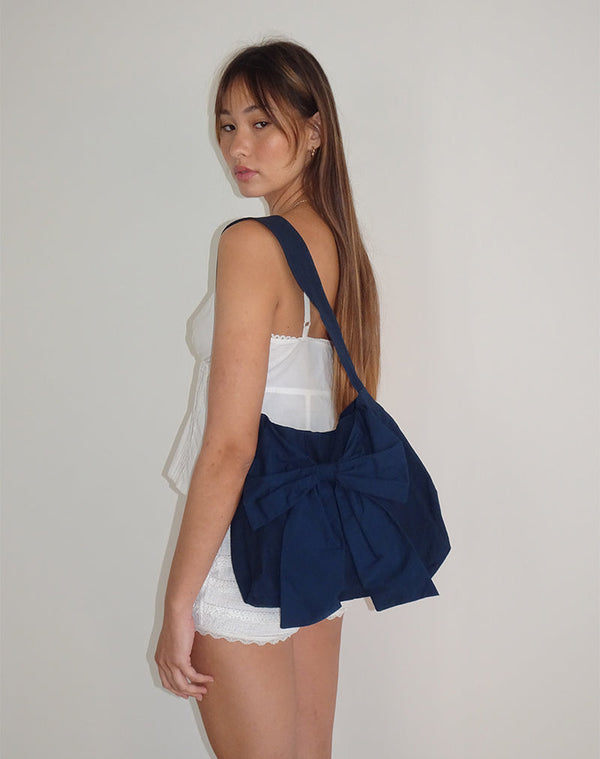 Motel Rocks Nagi Bag In Navy With Navy Bow