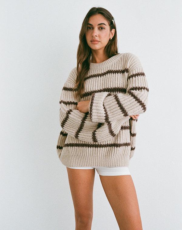 Motel Rocks Namirta Jumper In Mono Stripe Oat