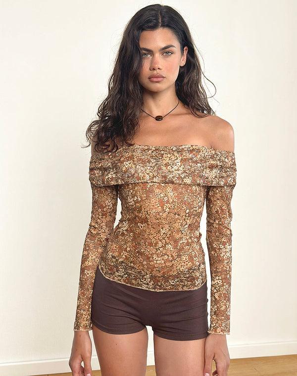 Motel Rocks Nanila Top In Cluster Floral Brown