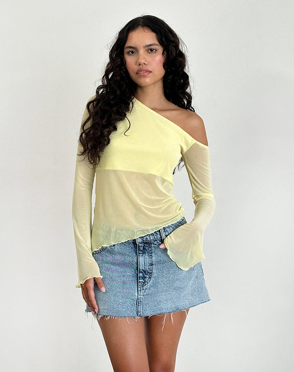 motel rocks Narcissa Asymmetric Top in Mesh Lemon