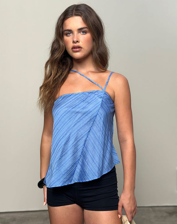 Motel Rocks Narella Top In Chiffon Stripe Blue