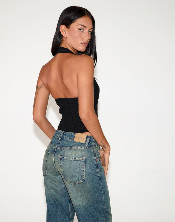 Motel Rocks Nasya Halter Top In Tailoring Black