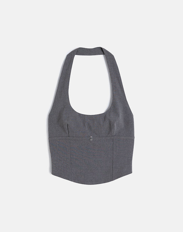 Motel Rocks Nasya Halter Top In Tailoring Charcoal