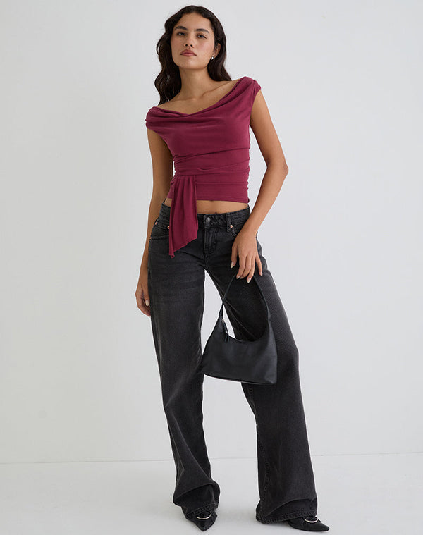 Motel Rocks Neida Drape Top In Cupro Burgundy