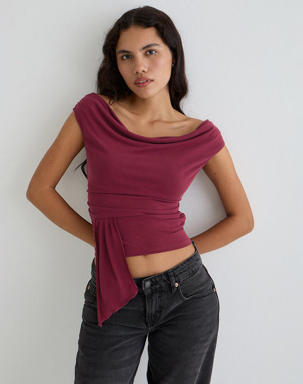 motel rocks Neida Drape Top in Cupro Burgundy