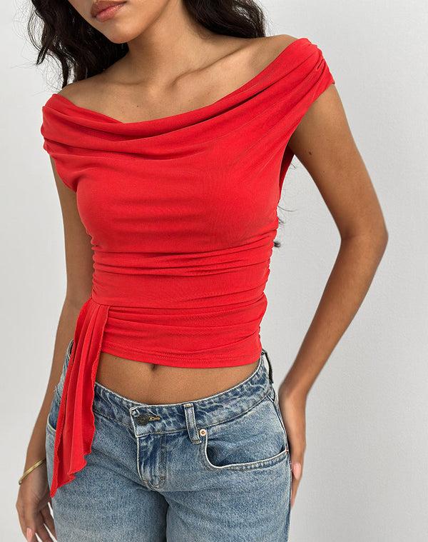 Motel Rocks Neida Drape Top In Cupro Red