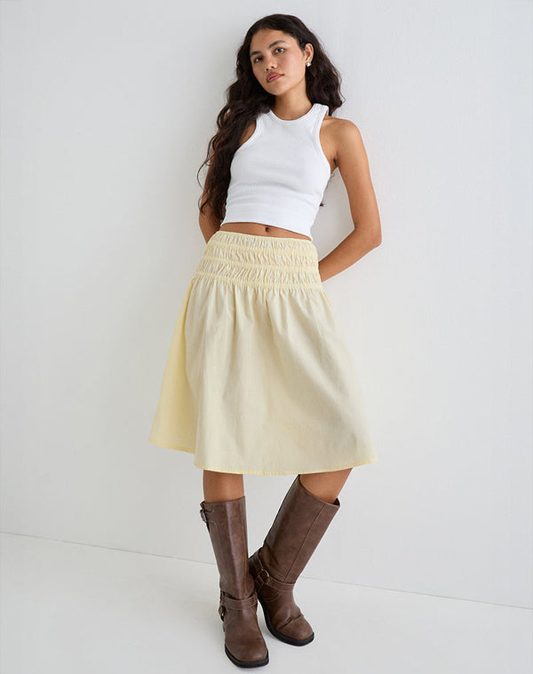 motel rocks Neleta Midi Skirt in Poplin Lemon