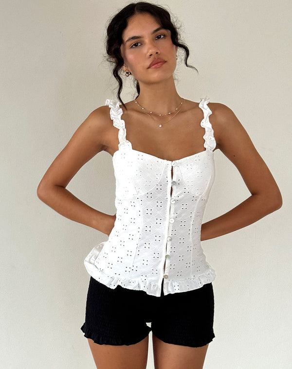motel rocks Neroli Corset Top in Broderie White