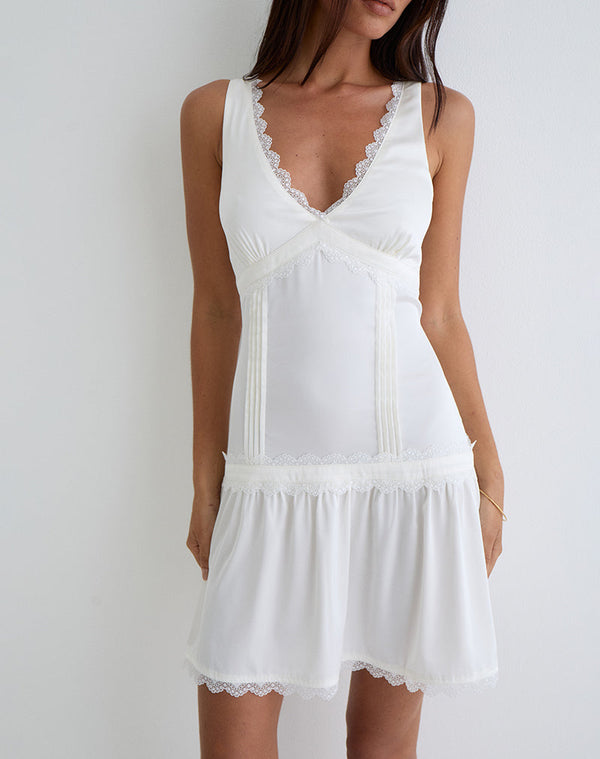 Motel Rocks Nesha Ruffle Satin Mini Dress In White