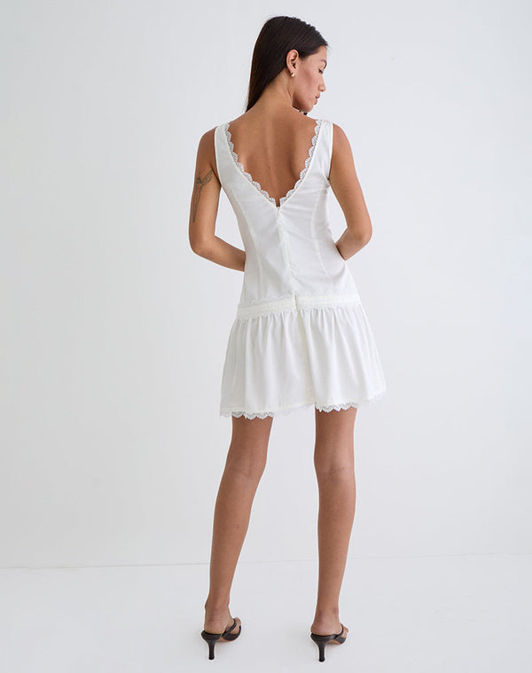 Motel Rocks Nesha Ruffle Satin Mini Dress In White