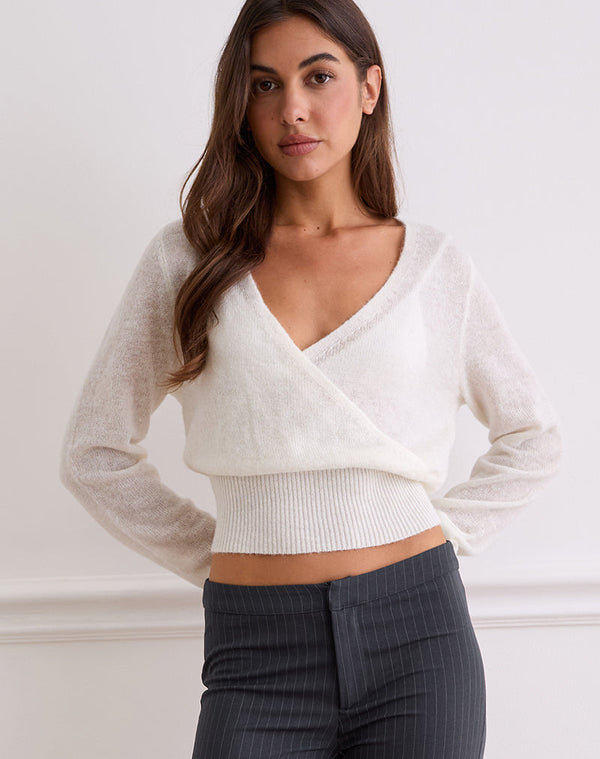 Motel Rocks Nilza Wrap Top In Knit Off White