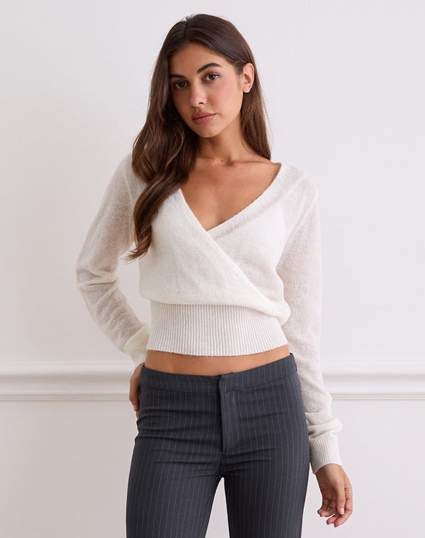 motel rocks Nilza Wrap Top in Knit Off White