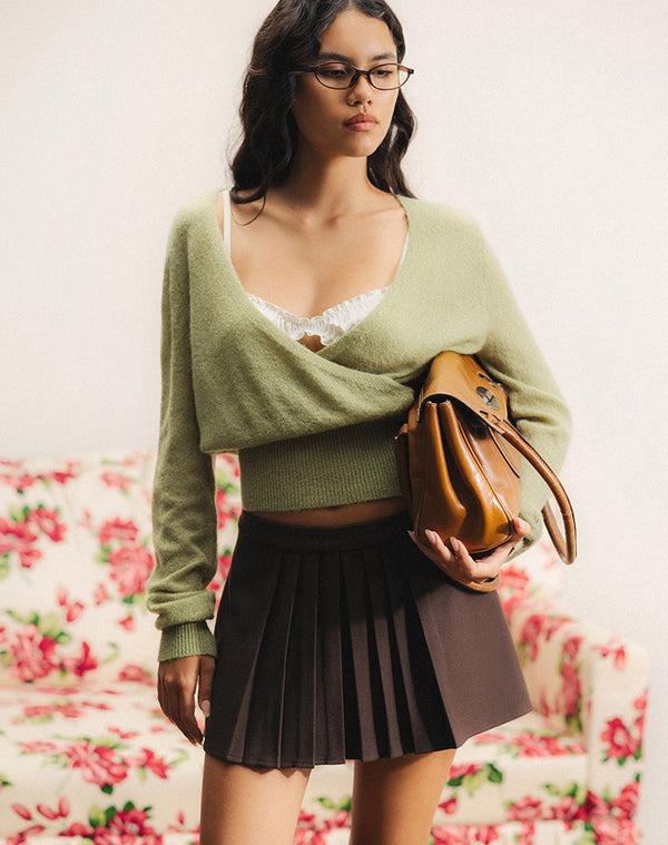 Motel Rocks Nilza Wrap Top In Knit Sage Green