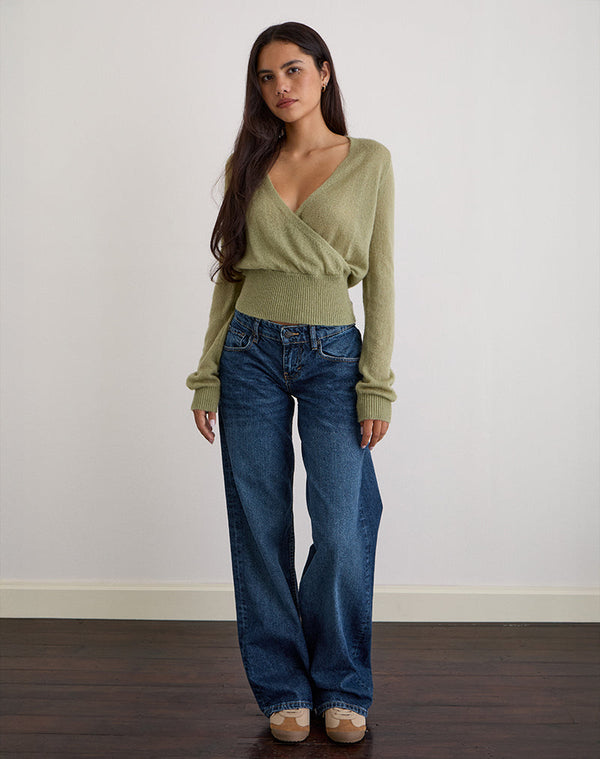 Motel Rocks Nilza Wrap Top In Knit Sage Green