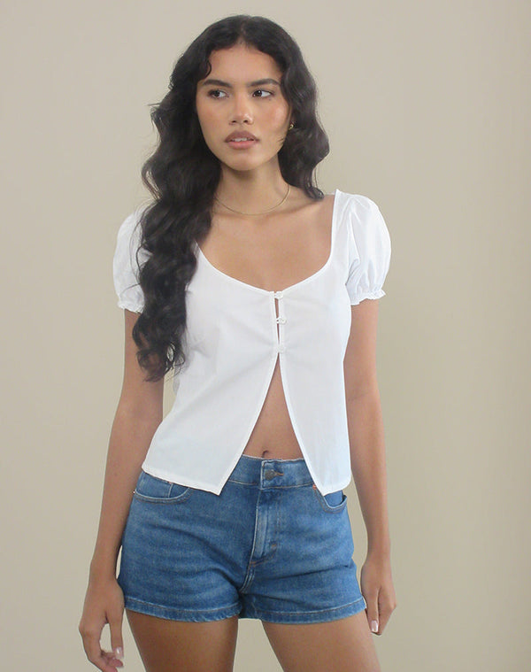 Motel Rocks Norya Puff Sleeve Top In Poplin White