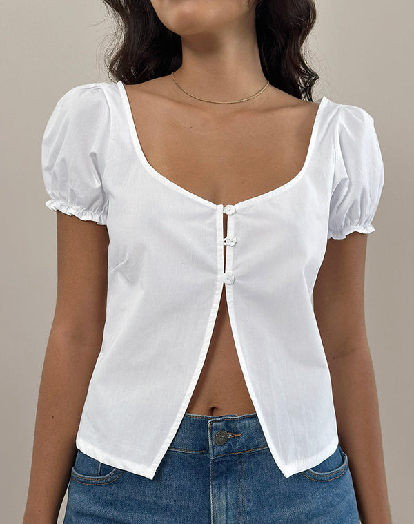 motel rocks Norya Puff Sleeve Top in Poplin White
