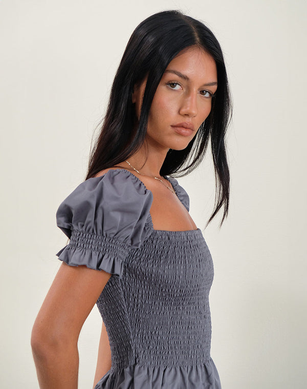 Motel Rocks Notina Puff Sleeve Top In Shirred Grey