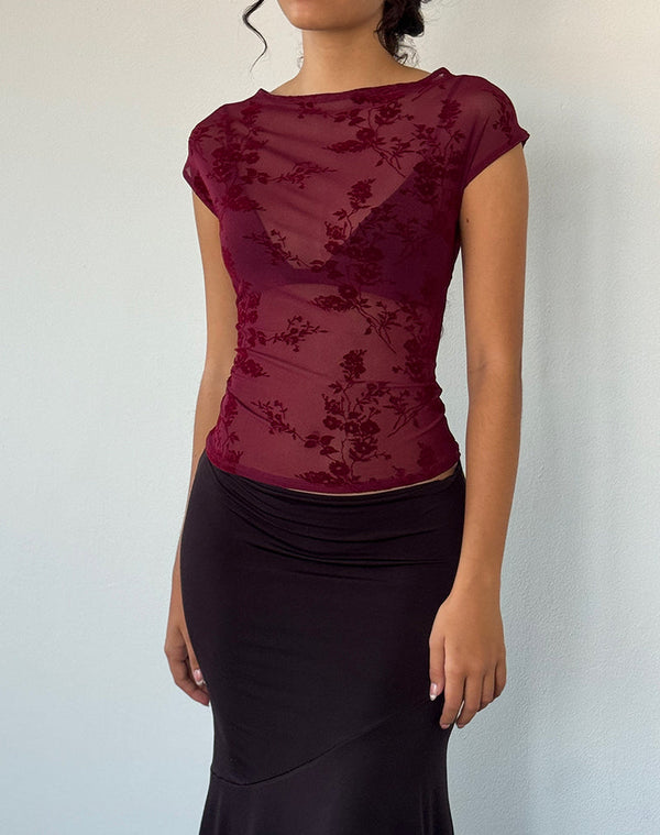 Motel Rocks Nova Top In Botanical Flower Maroon