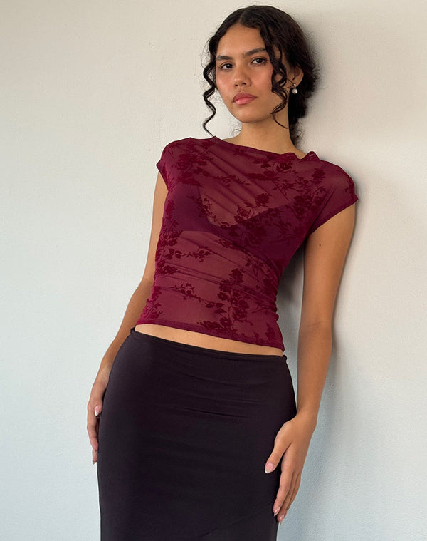 motel rocks Nova Top in Botanical Flower Maroon