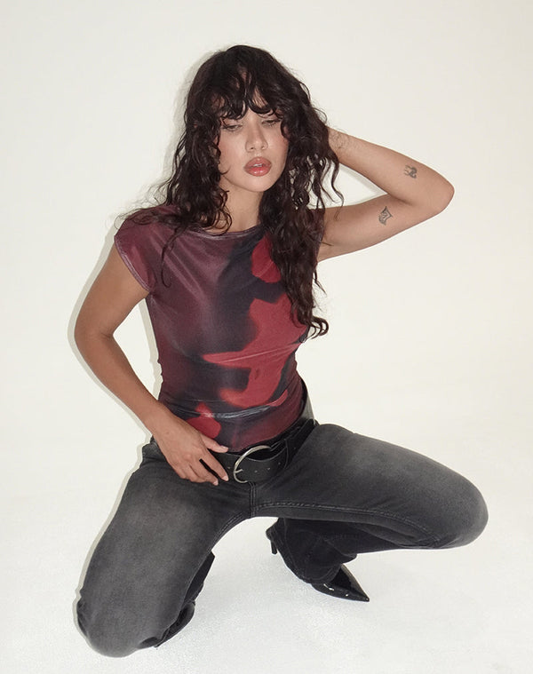 Motel Rocks Nova Top In Digi Flower Red