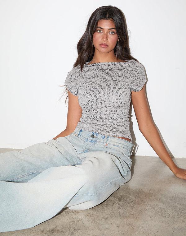 Motel Rocks Nova Top In Gauzy Sequin Silver