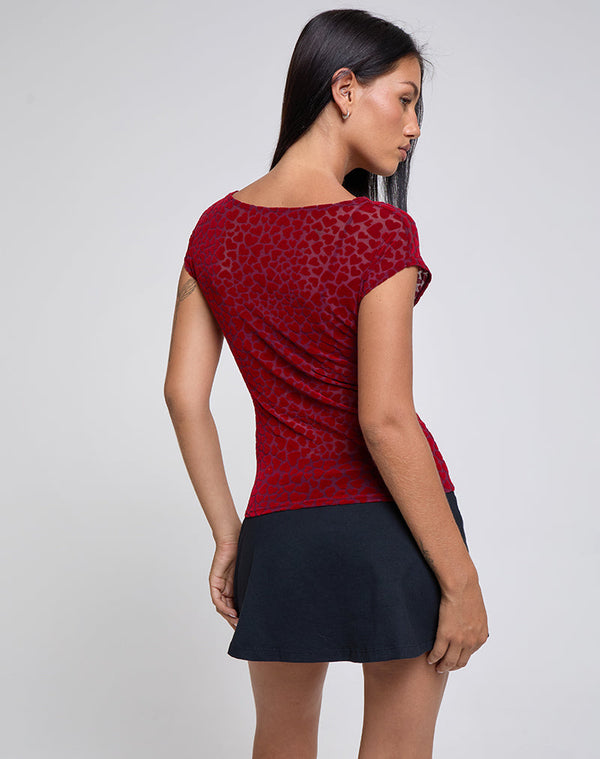 Motel Rocks Nova Top In Heart Flock Maroon