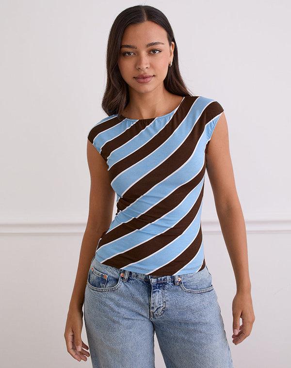 Motel Rocks Nova Top In Retro Stripe Blue
