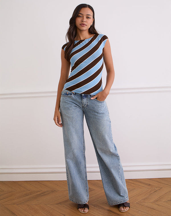 Motel Rocks Nova Top In Retro Stripe Blue