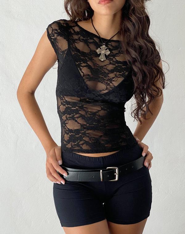 Motel Rocks Nova Unlined Lace Top In Black