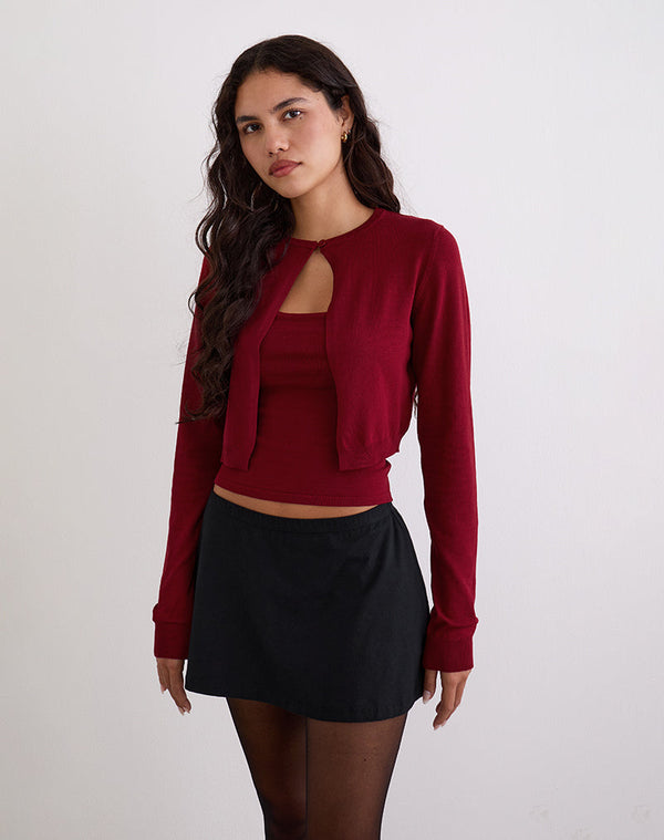 Motel Rocks Nuha Cropped Cardigan In Burgundy