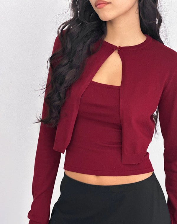 motel rocks Nuha Cropped Cardigan in Burgundy