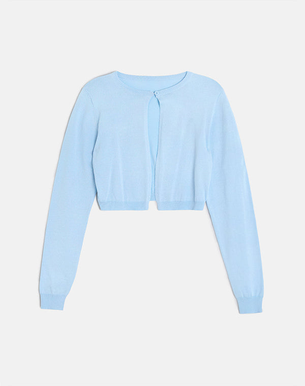 Motel Rocks Nuha Ribbed Cropped Cardigan In Blue