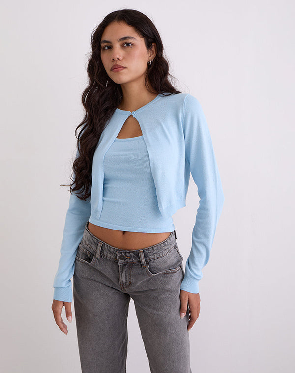 Motel Rocks Nuha Ribbed Cropped Cardigan In Blue