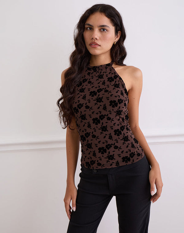 motel rocks Olivera Top in Brown Garden Floral