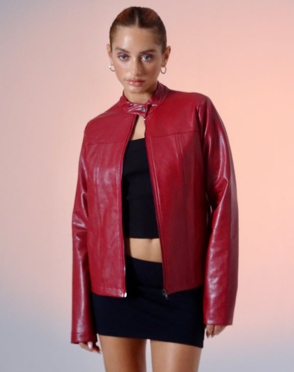 motel rocks Olivia Jacket in PU Blood Red