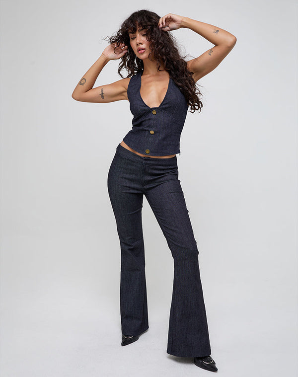Motel Rocks Oria Vest Top In Dark Denim Indigo