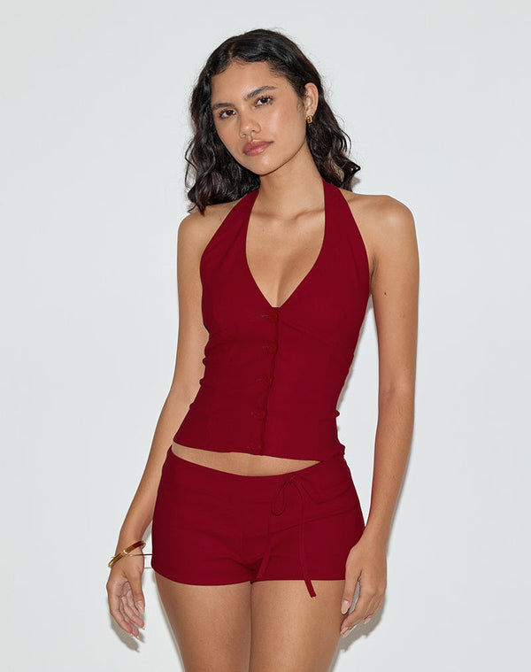 Motel Rocks Ortee Halterneck Top In Tailoring Red
